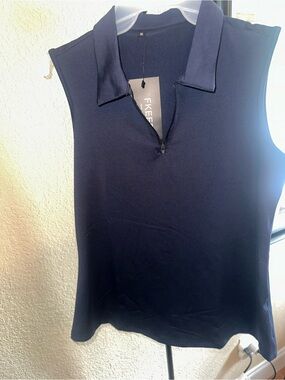 New with Tags Navy Sleeveless Collared Top